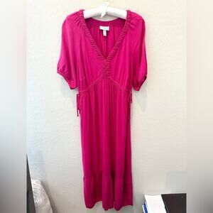 ISABEL | Maternity Hot Pink Maxi Dress V-Neck Empire Waist | Size Small